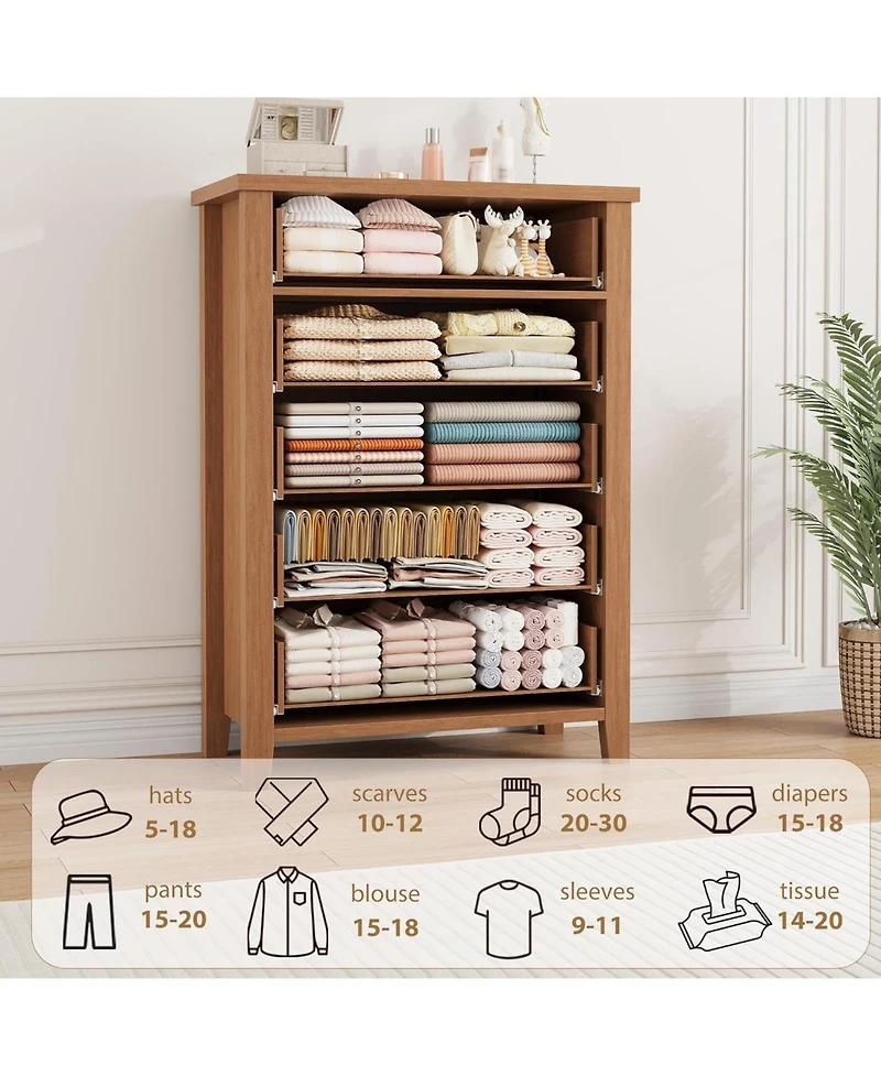 Gaomon 5 Drawer Dresser for Bedroom, Brown 5 Chest of Drawers Nightstand