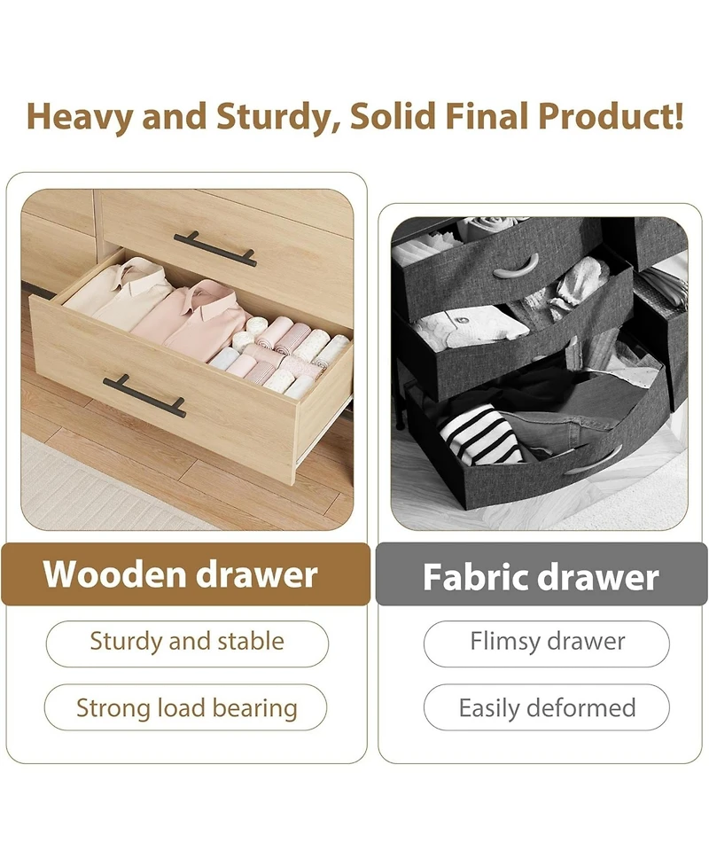 Gaomon Freestanding 52 Inch Wide Wooden Dresser with 6 Large Storage Drawers Closet Storage Dresser Chest for Living Room and Bedroom and Entryway