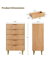 gaomon 5-DrawerWooden Fluted Design, Smooth-Glide Drawers, Durable Construction Dresser