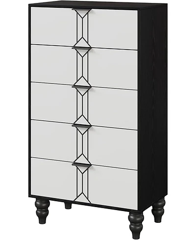 Gaomon 5-Drawer Wooden Oak & Gold Modern Tall Dresser with Deep Storage