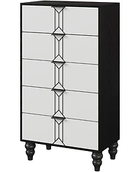 Gaomon 5-Drawer Wooden Oak & Gold Modern Tall Dresser with Deep Storage