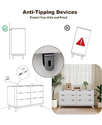 gaomon 54" Farmhouse Style 6-Drawer Chest with Faux Marble Top, Wide Wood Dresser for Bedroom & Living Room