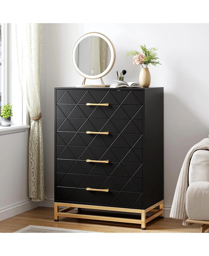 gaomon 4-Drawer Engineered Wood Soft-Close Glides, Anti-Tip Kit, Space-Saving Design Tall Dresser