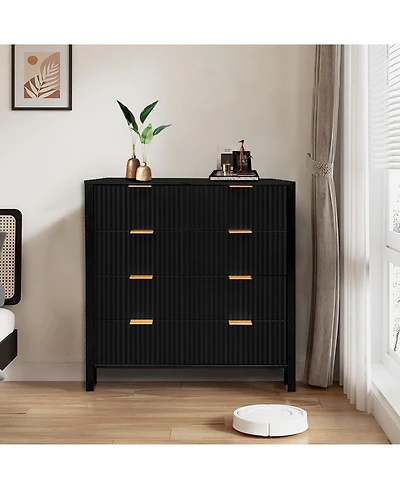 gaomon 30" Fluted 4-Drawer Dresser, Modern Storage Cabinet with Gold Handles for Bedroom