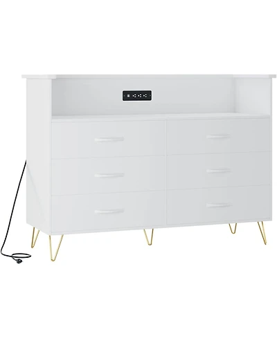 Gaomon 6-Drawer Dresser with Rgb Led Lights – Large Storage Chest for Bedroom, Entryway, Living Room, Stylish Tv Stand Cabinet