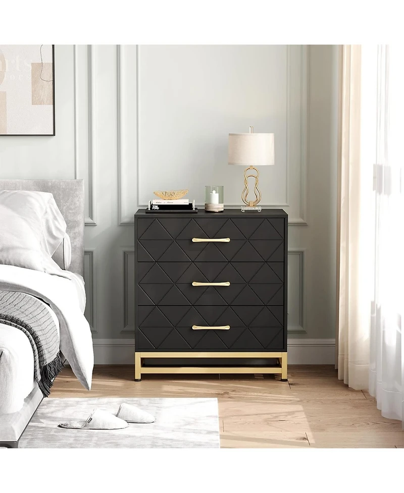 Dresser for Bedroom with 3 Drawer, Modern Dressers Chest of Drawers, Wide Drawers and Metal Handles, Wood