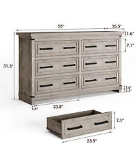 Dresser for Bedroom with 6 Drawers, Farmhouse Chests of Drawers, 55" Wide Wood Dresser with Natural Texture
