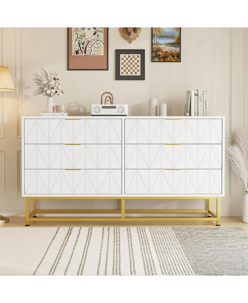 gaomon 6 Drawer Dresser for Bedroom with Metal Legs, Storage Chest Cabinet Organizer Living Room,Hallway,Entryway