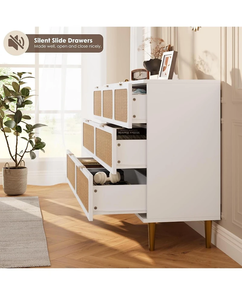 gaomon Rattan 7 Drawer Dressers for Bedroom, Tall Dresser with Deep Drawers, Large Chest of Drawers for Closet with Wide Top