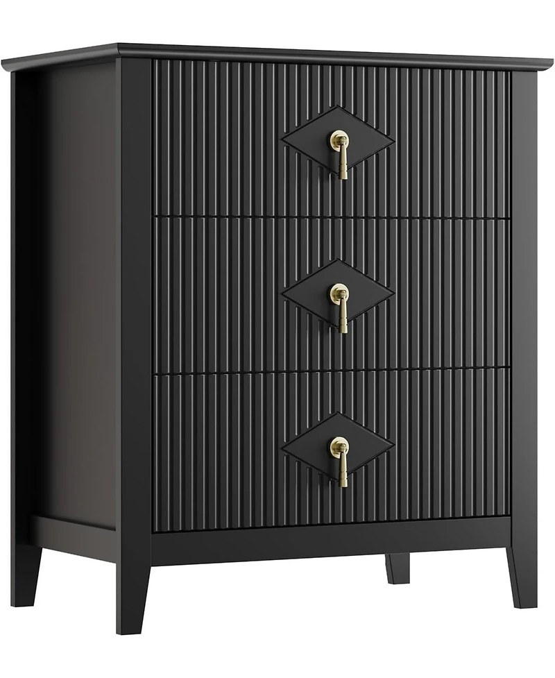 gaomon Fluted Dresser for Bedroom 27.5" Wide, 3-Drawer Wood Nightstand Bedroom, Modern Chest of Drawers