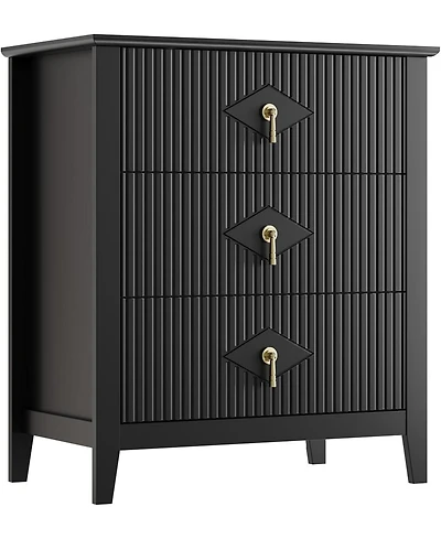 gaomon Fluted Dresser for Bedroom 27.5" Wide, 3-Drawer Wood Nightstand Bedroom, Modern Chest of Drawers