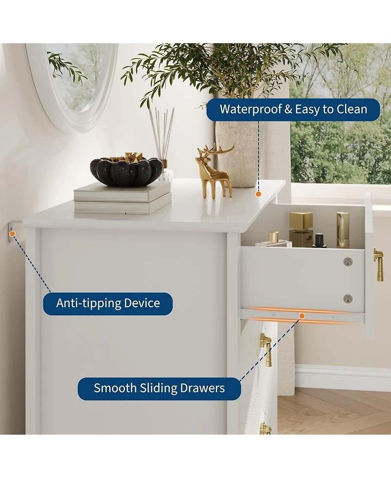 gaomon Fluted Dresser for Bedroom 43" Tall, 5-Drawer Modern Wood Chest, Space-Saving Storage Cabinet Living Room, Hallway, or Entryway