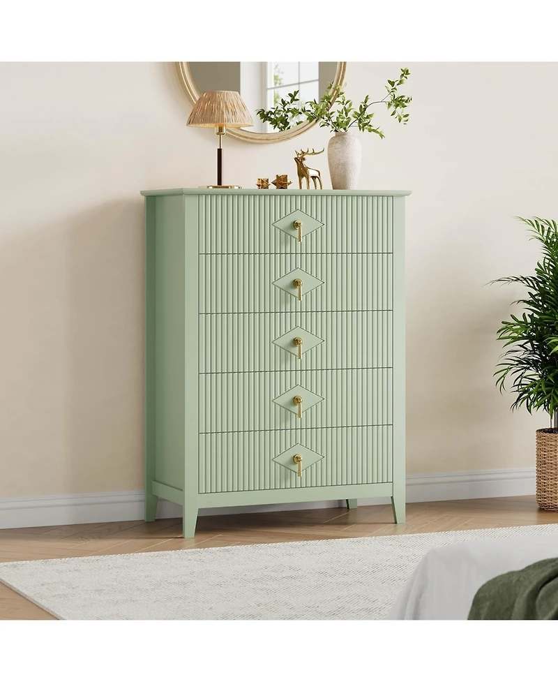 gaomon Fluted Dresser for Bedroom 43" Tall, 5-Drawer Modern Wood Chest, Space-Saving Storage Cabinet Living Room, Hallway, or Entryway