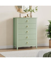 gaomon Fluted Dresser for Bedroom 43" Tall, 5-Drawer Modern Wood Chest, Space-Saving Storage Cabinet Living Room, Hallway, or Entryway