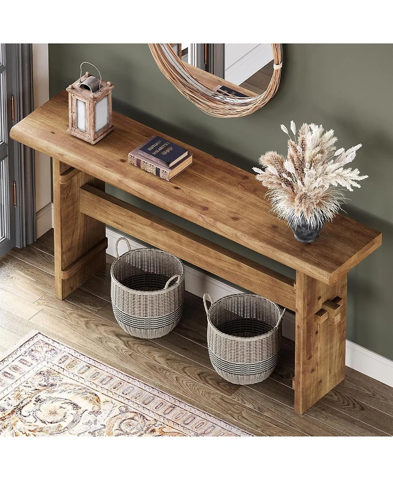 Tribesigns Solid Wood Console Table for Entryway, 63-Inch Long Farmhouse Sofa Table Behind Couch