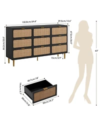 gaomon Rattan -Drawer Dresser, Tall Wood Chest with Wide Top, Large Storage Cabinet for Bedroom, Living Room