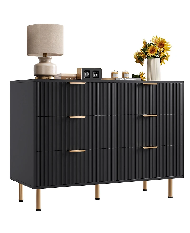 Gaomon Fluted 6 Drawer Storage Dresser, Tall Modern Chest with Ample Deep Drawers and Wide Top