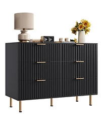 Gaomon Fluted 6 Drawer Storage Dresser, Tall Modern Chest with Ample Deep Drawers and Wide Top