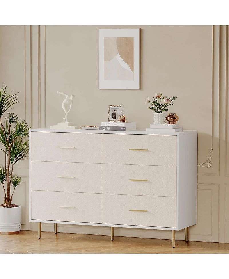 Gaomon 6 Drawer Dresser, Modern White Chest of Drawers