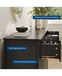 gaomon Dresser 54"W, 6-Drawer Extra Wide Modern Wood Chest with Metal Handles, Bedroom Storage Cabinet Tv Stand