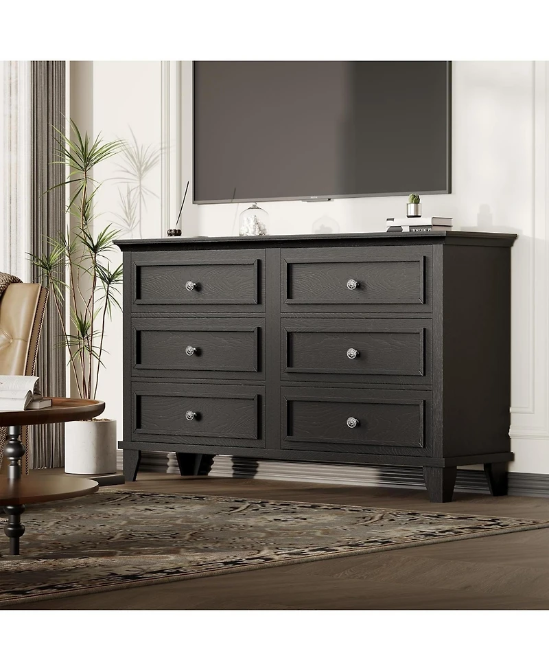 gaomon 6 Drawer Dresser,Wooden Chest of Drawers with Metal Handles,Wide Storage Dresser Tv Stand for Bedroom,Living Room