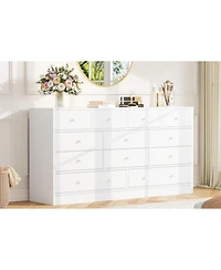 gaomon 12-Drawer Bedroom Dresser, Wood Storage Chest with Power Outlet, Large 61" Wide Organizer for Bedroom, Hallway, Living Room