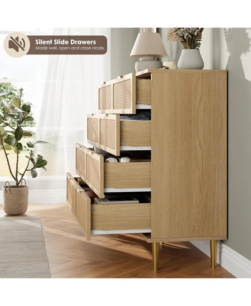 gaomon Rattan 8-Drawer Dresser – Tall Modern Chest with Deep Storage & Wide Top for Bedroom, Living Room, Hallway, Kids Room