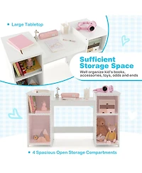 Gymax Kids Vanity 2 1 Princess Makeup Desk and Chair Set Safe Tri-fold Mirror