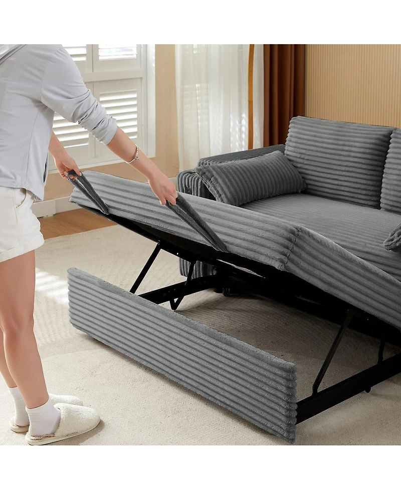 Maison Boucle 67" Pull-Out Sleeper Sofa Bed with Usb Port & Cup Holders, Convertible Loveseat with Adjustable Backrest for Small Spaces-Maison Bo