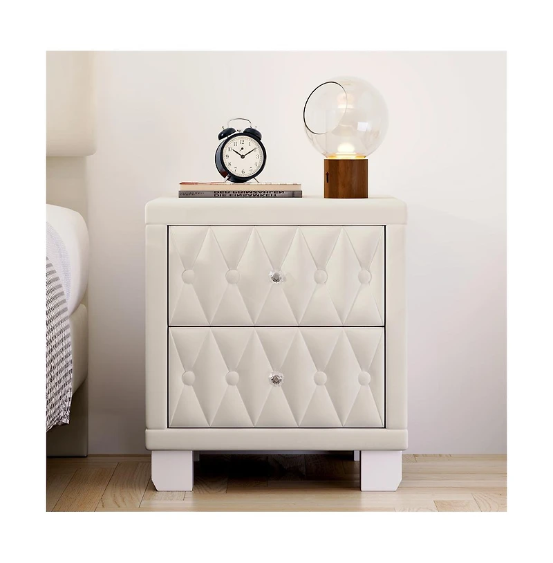 Cesicia Velvet Nightstand with 2 Drawers and Crystal Handles Elegant Storage End Table for Bedroom