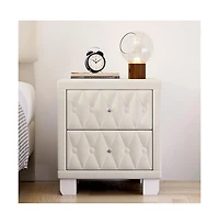 Cesicia Velvet Nightstand with 2 Drawers and Crystal Handles Elegant Storage End Table for Bedroom