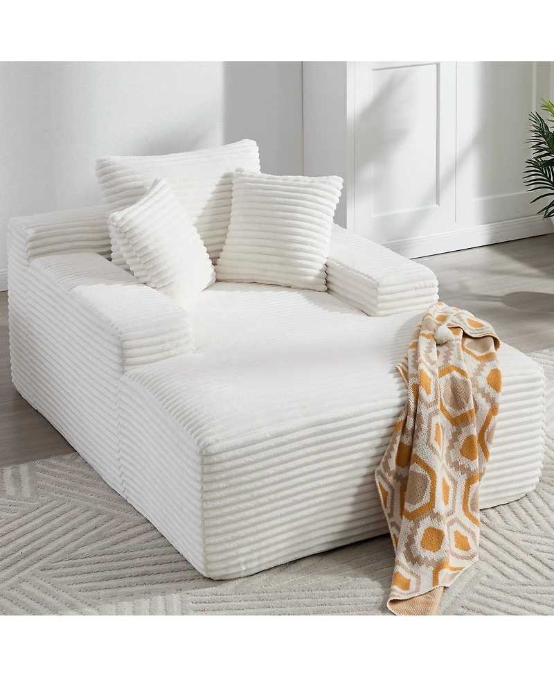 Boyel Living 67 Inch White Velvet Chaise Lounge Chair with 9.9 Wide Armrests and Deep Seat for Room