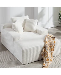 Boyel Living 67 Inch White Velvet Chaise Lounge Chair with 9.9 Wide Armrests and Deep Seat for Room