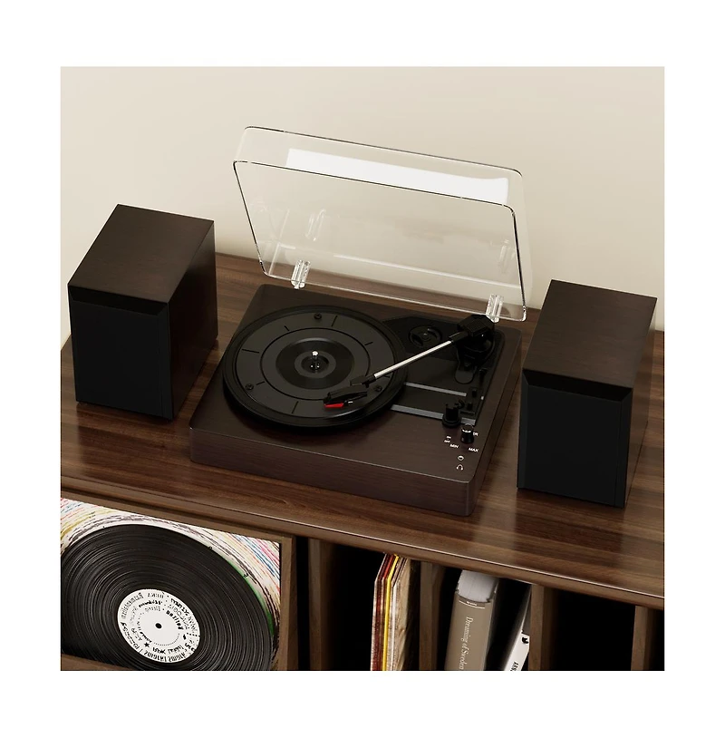 Artudatech Retro Record Player System with 3-Speed Turntable, Bluetooth 5.0 & Dual Speakers