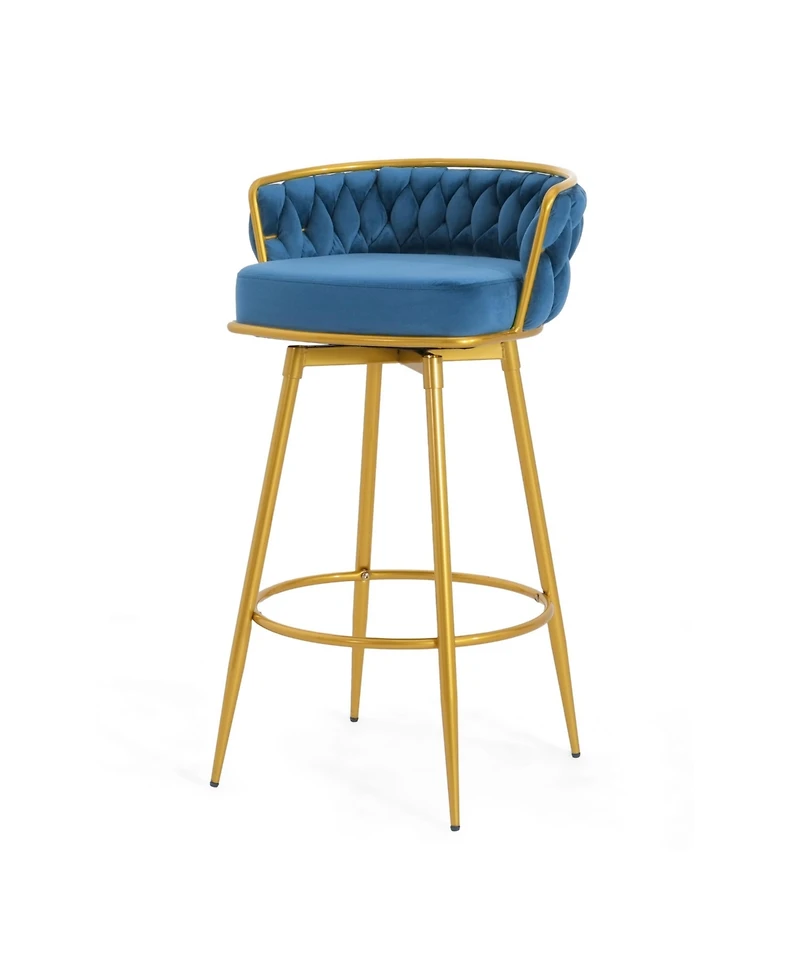 Streamdale Woven Back Swivel Bar Stools Set of 2, 31" Blue Kitchen Chairs