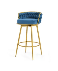 Streamdale Woven Back Swivel Bar Stools Set of 2, 31" Blue Kitchen Chairs