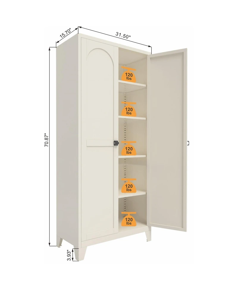 Streamdale Furniture 71" Locking Metal Storage Cabinet - Beige