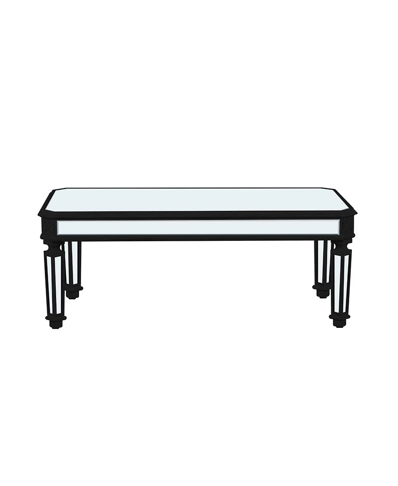 Streamdale Furniture Silver Mirrored Coffee Table Black Carved Wood Rectangle Glass Tea Table