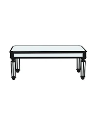 Streamdale Furniture Silver Mirrored Coffee Table Black Carved Wood Rectangle Glass Tea Table