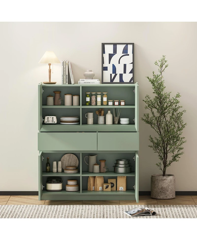 Streamdale Green wooden storage cabinet with 4 doors and 2 drawers