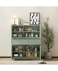 Streamdale Green wooden storage cabinet with 4 doors and 2 drawers