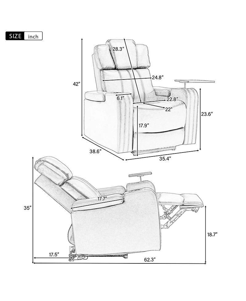 Streamdale Furniture Pu Leather Power Recliner w/ Cooling Cup Holder Bluetooth & Usb