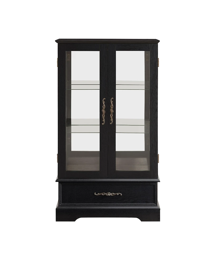 Streamdale Furniture Streamdale Lighted Glass Curio Cabinet - 2-Door Display, Drawer, Bulb - Black