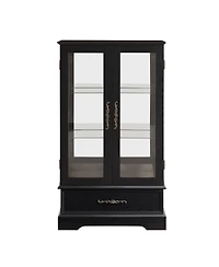 Streamdale Furniture Streamdale Lighted Glass Curio Cabinet - 2-Door Display, Drawer, Bulb - Black