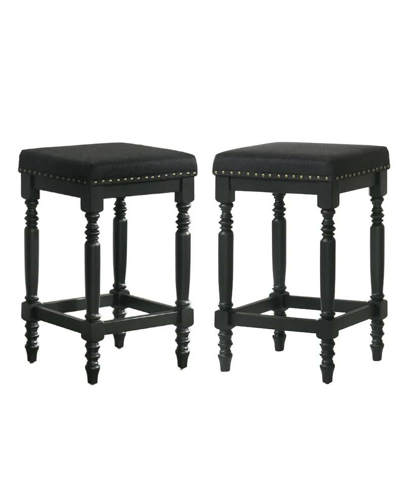 Streamdale Furniture Streamdale Rustic Black Counter Stools (Set of 2) - 26 Inch, Padded Seat & Nailhead Trim