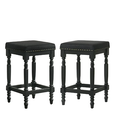Streamdale Furniture Streamdale Rustic Black Counter Stools (Set of 2) - 26 Inch, Padded Seat & Nailhead Trim