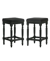 Streamdale Furniture Streamdale Rustic Black Counter Stools (Set of 2) - 26 Inch, Padded Seat & Nailhead Trim