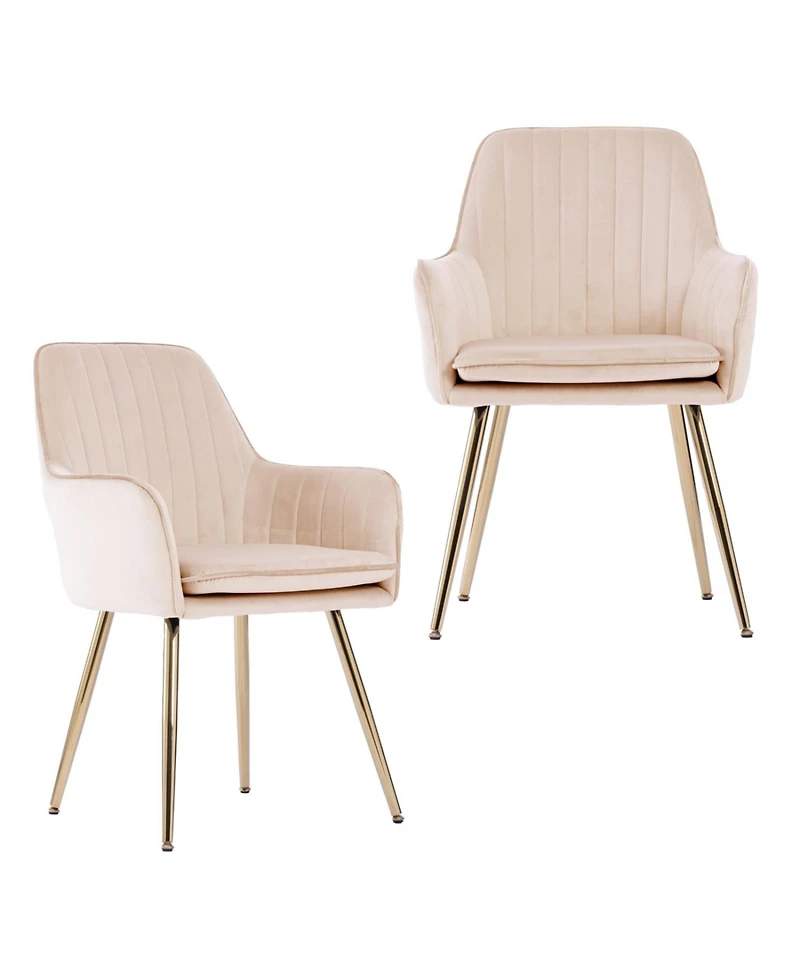 Streamdale Velvet Dining Chairs (Set of 2) - Modern Accent Chairs with Gold Legs, Beige