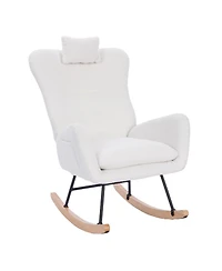 Streamdale Furniture Teddy Upholstered Nursery Rocking Chair for Living Room Bedroom(White Teddy)