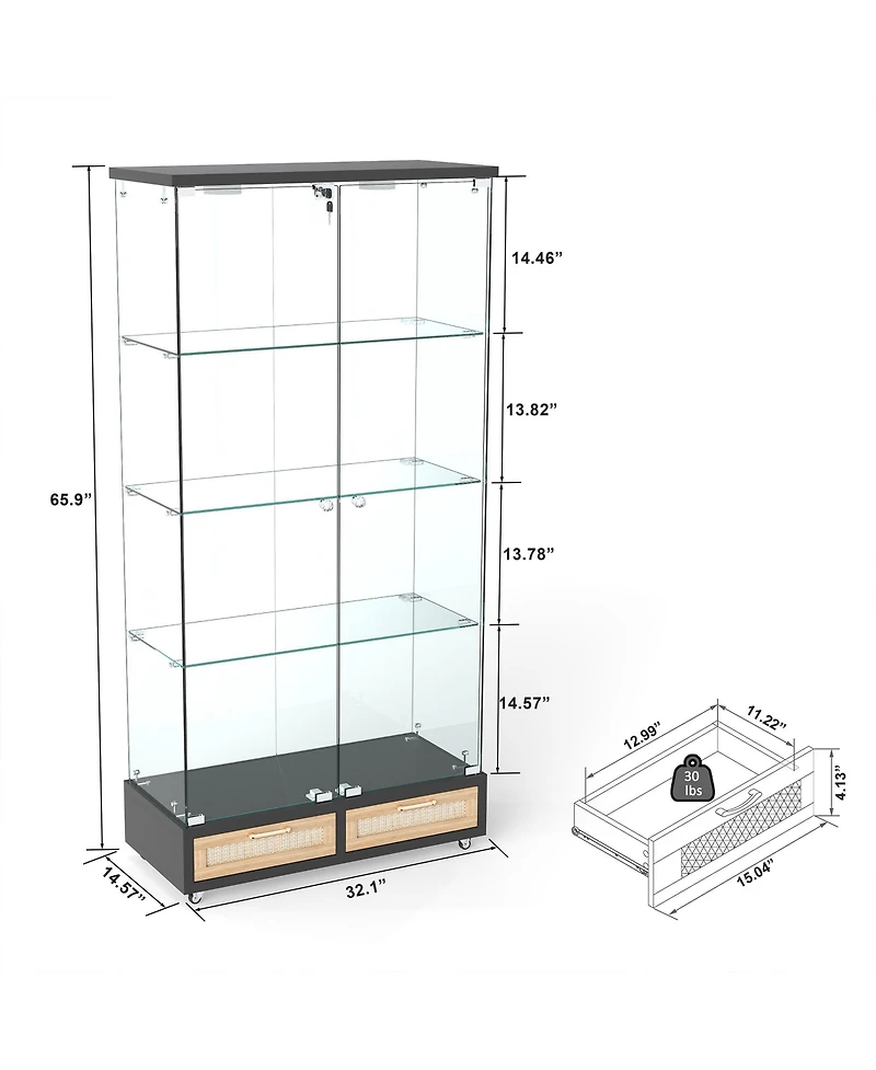 Streamdale Furniture Modern Glass Display Cabinet w/ Drawers & Led Lights